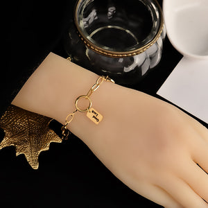 Class Titanium Steel Smile GoodLuck Letter Square Gold Unusual Bracelet