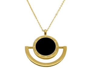 Black Round Resin Roman Numeral Necklace